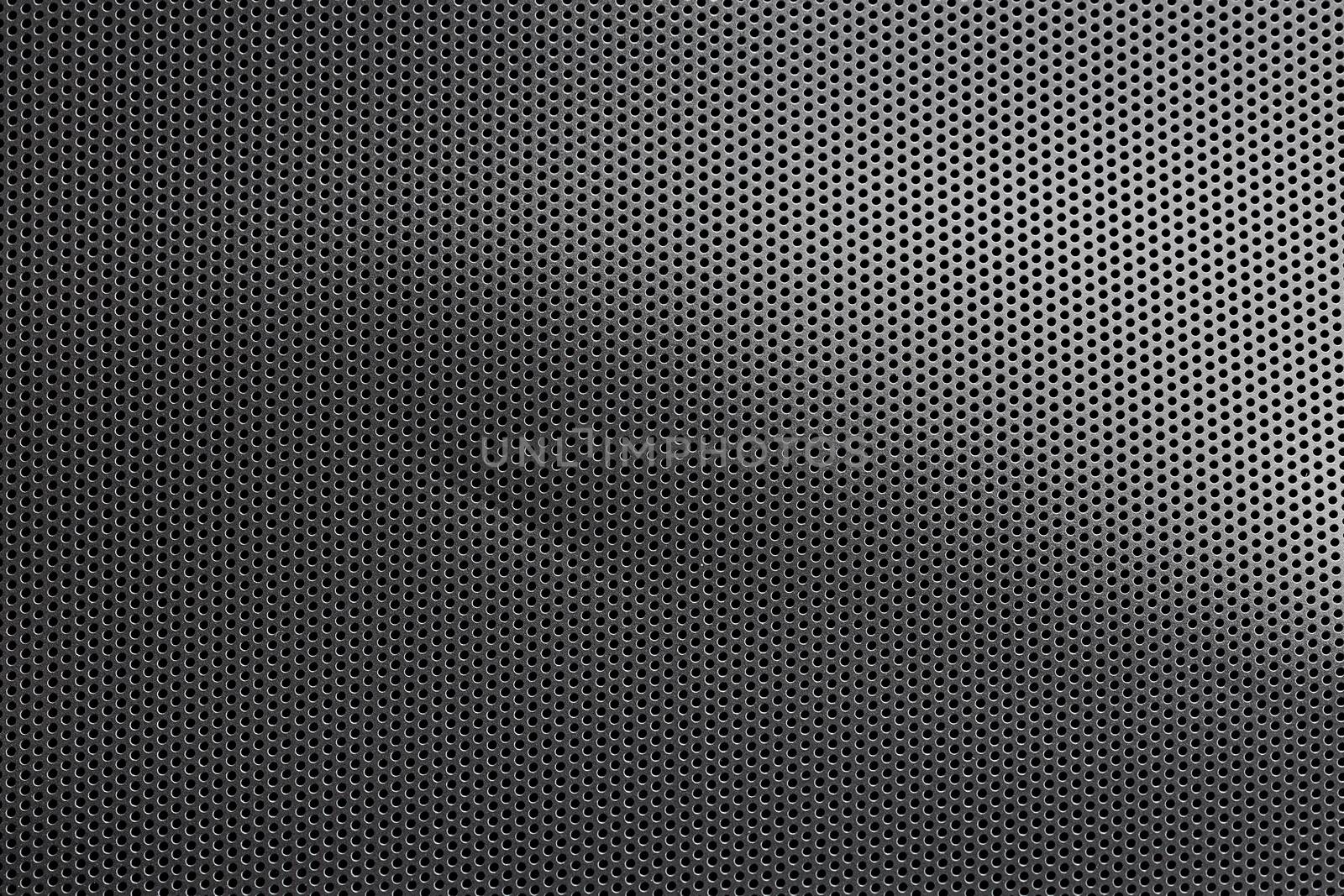 Black mesh screen background and texture with round hexagonal holes, with defect and selective focus