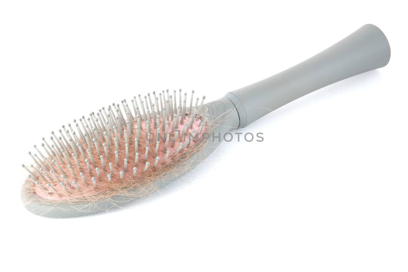 hairbrush with hair fall on white background by z1b