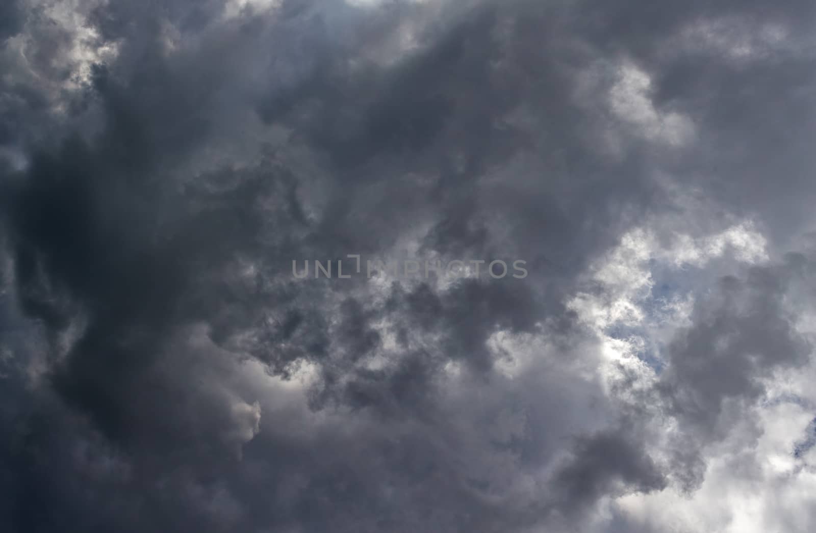 Gray summer storm clouds full frame background. Zenith view from ground surface.