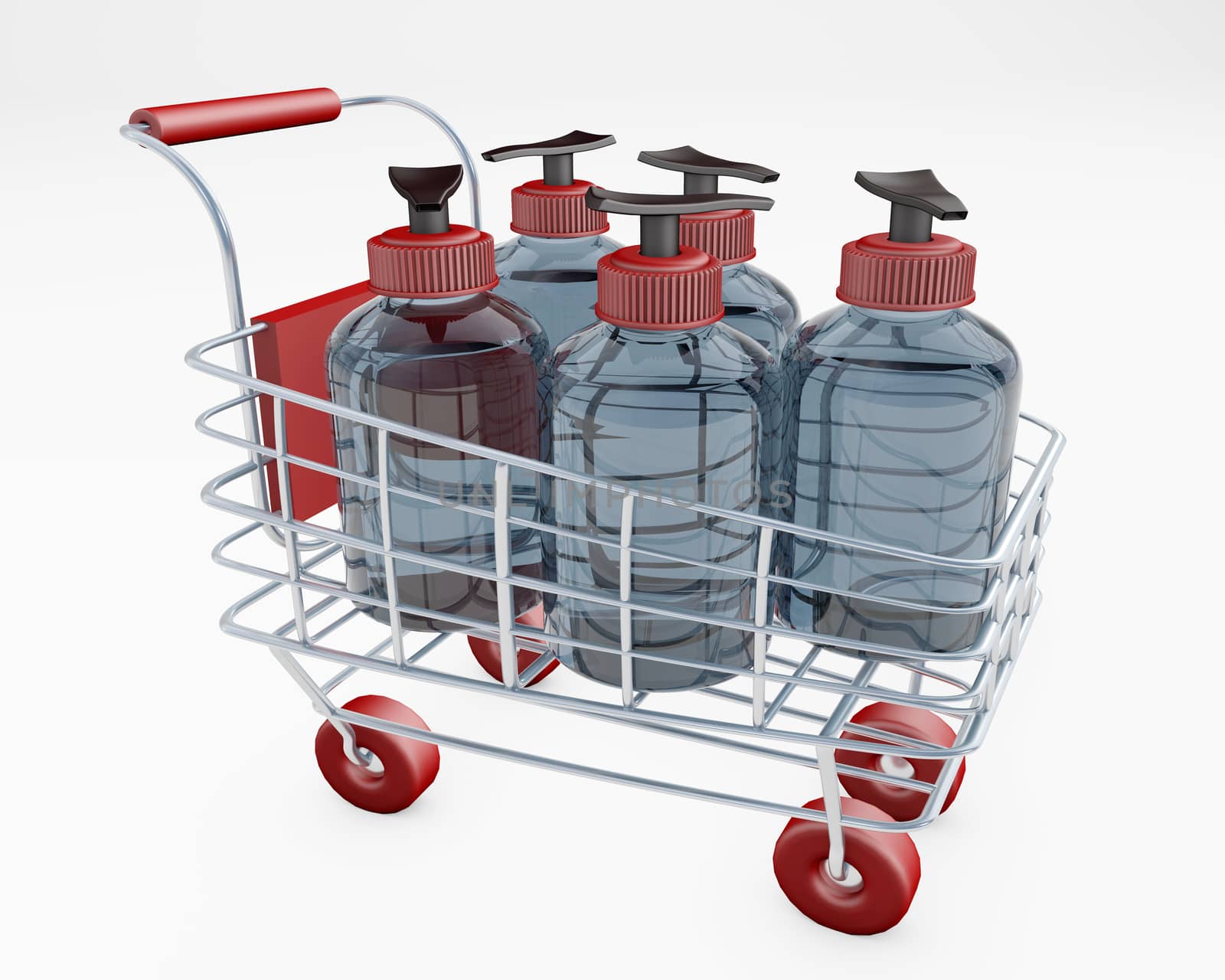 Shopping cart full of disinfectant 3d rendering by F1b0nacci