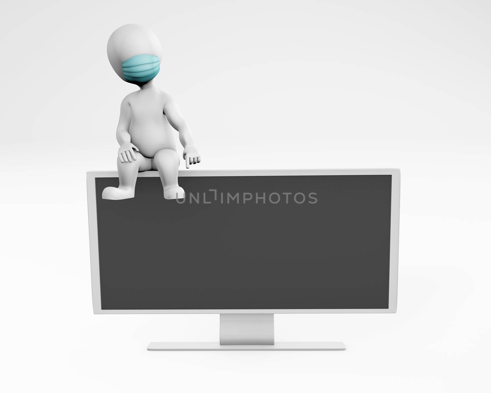 Man with a mask promoting tv content 3d rendering isolated on white