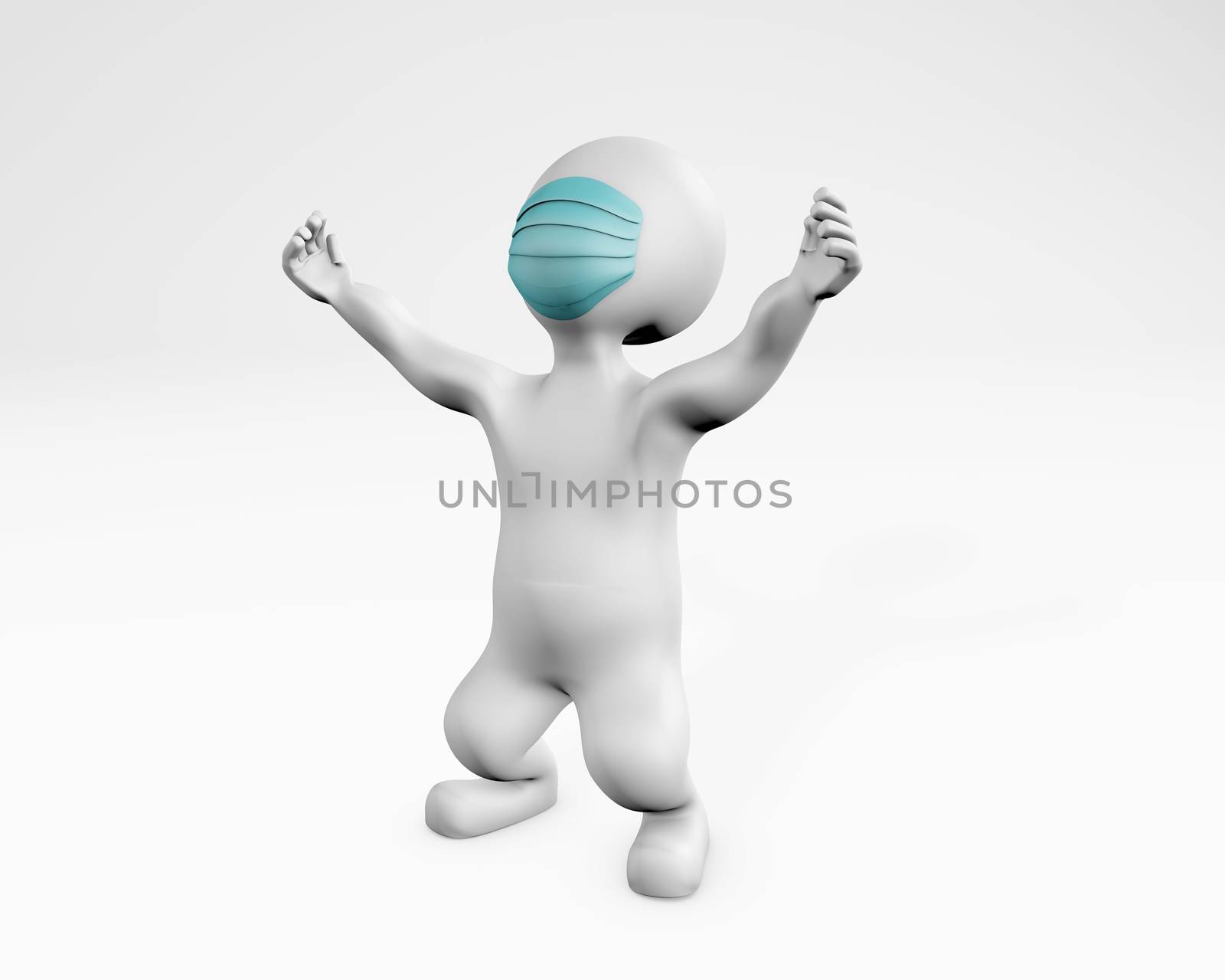 Man with a mask feeling blessed or relieved 3d rendering isolated on white