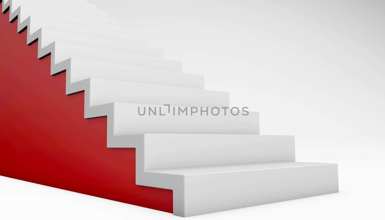Red staircase going upstairs succeeding concept isolated on white 3d rendering 