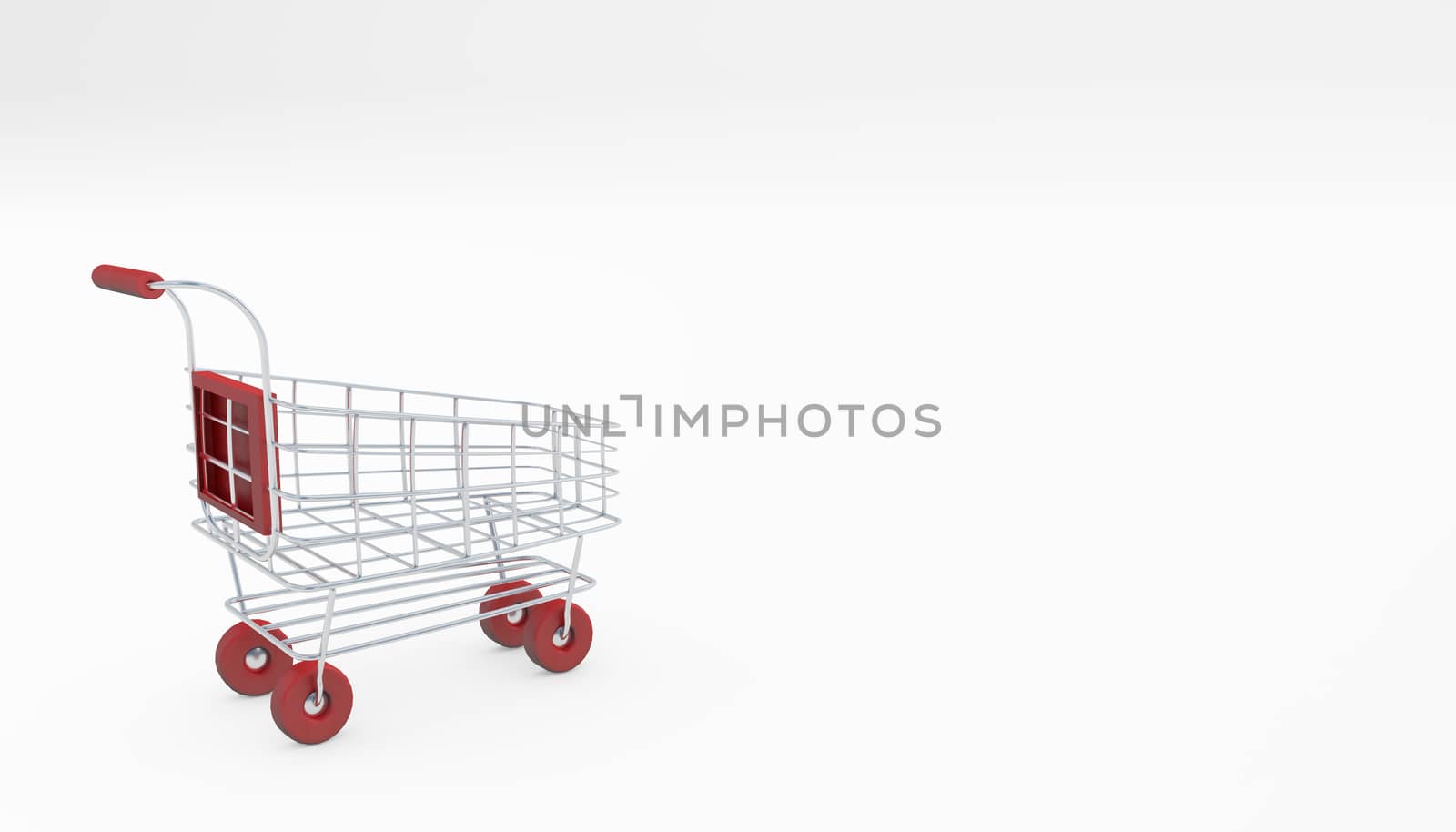 Shopping concept red wheeled cart or troley isolated on white 3d rendering