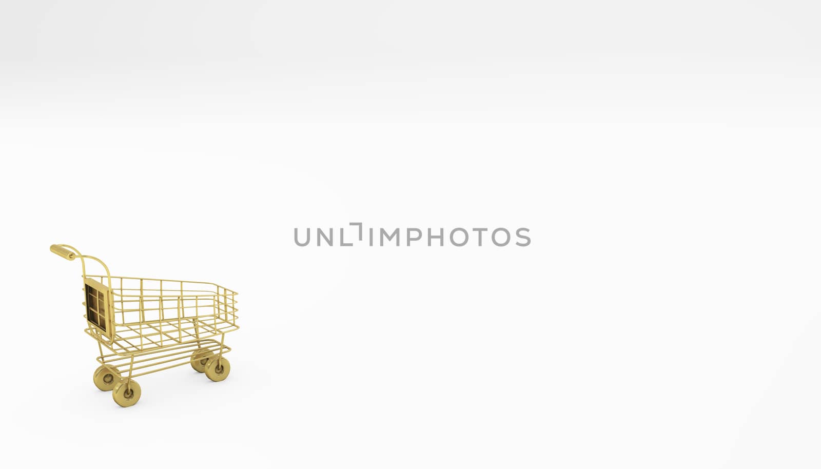 Shopping Cart golden texture shopping concept 3d rendering isolated on white