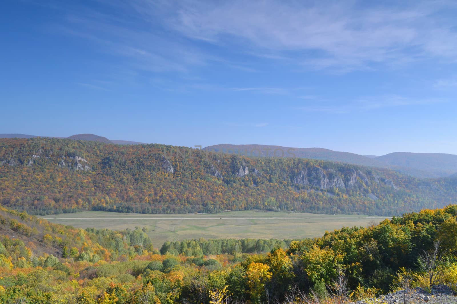 Autumn landscape, tree over mountains