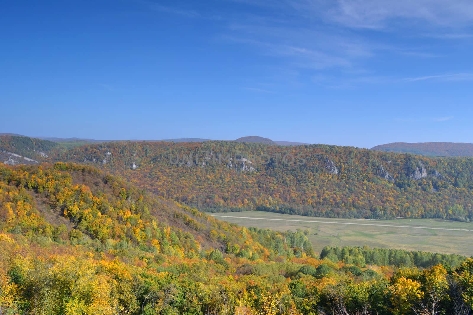 Autumn landscape, tree over mountains