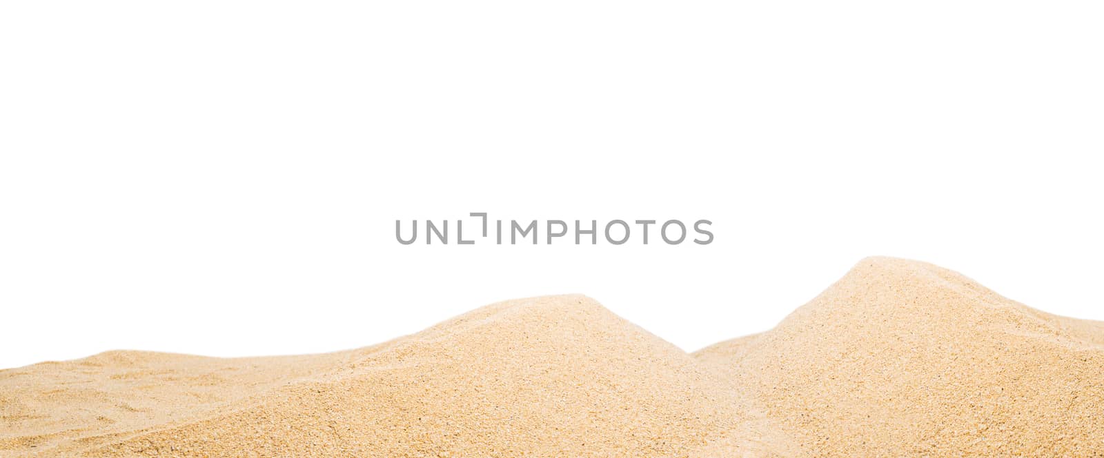 Close up panorama pile sand dune isolated on white background