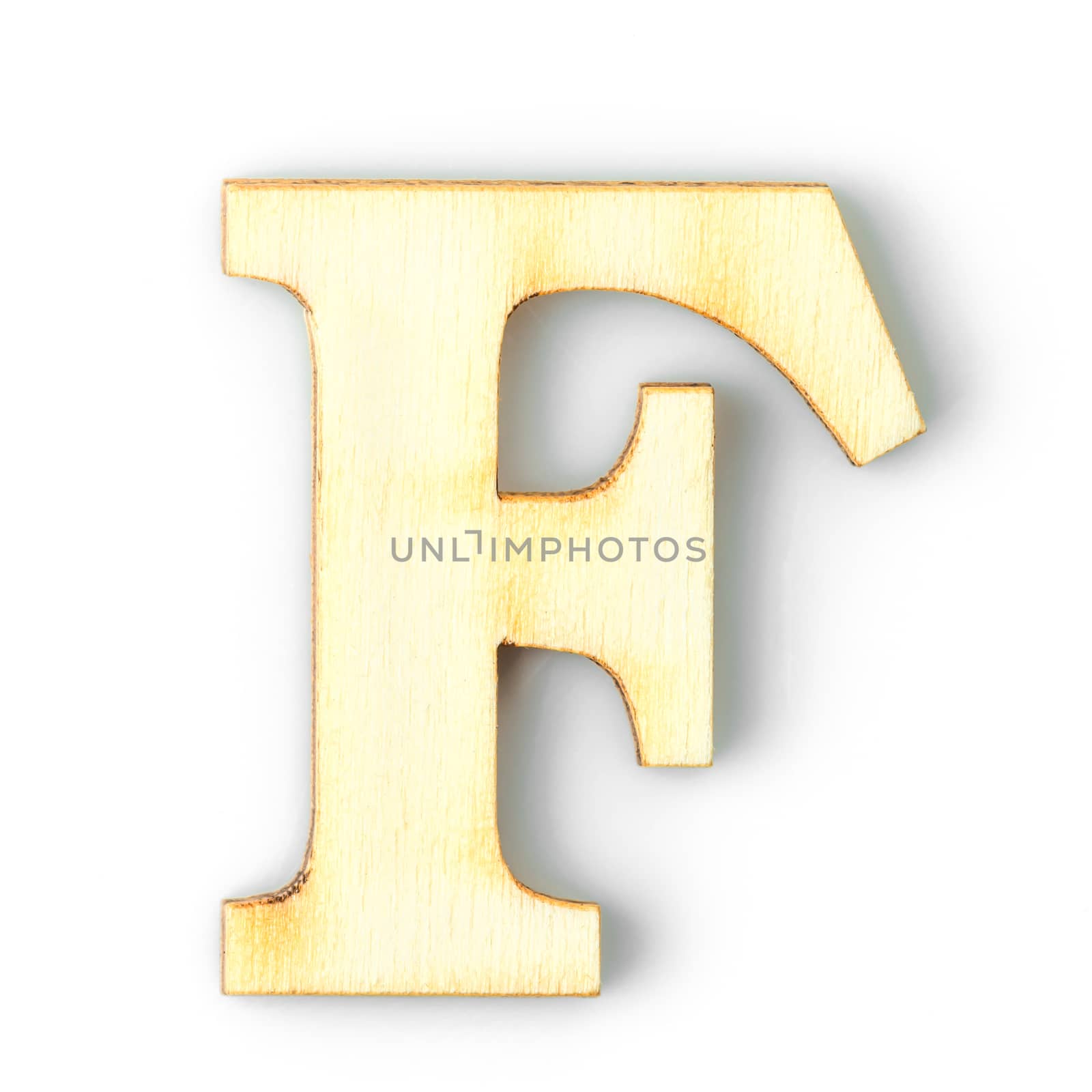 Wooden Alphabet study english letter with drop shadow on white background,F