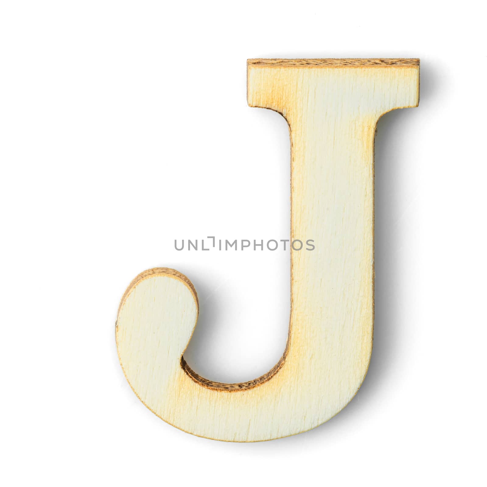 Wooden Alphabet study english letter with drop shadow on white background,J