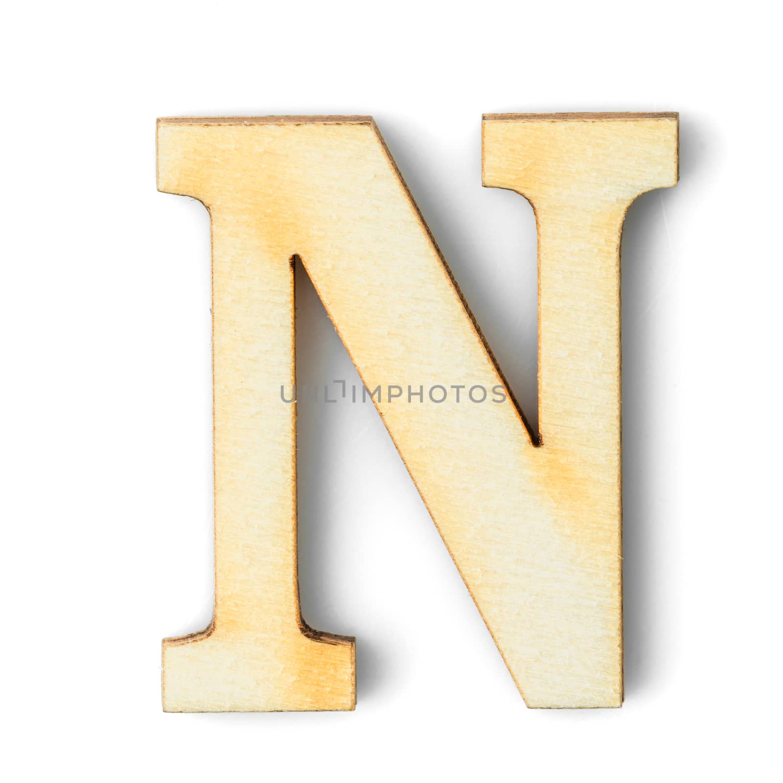 Wooden Alphabet study english letter with drop shadow on white background,N