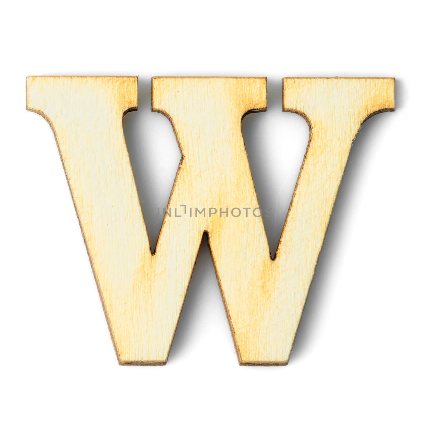 Wooden Alphabet study english letter with drop shadow on white background,W