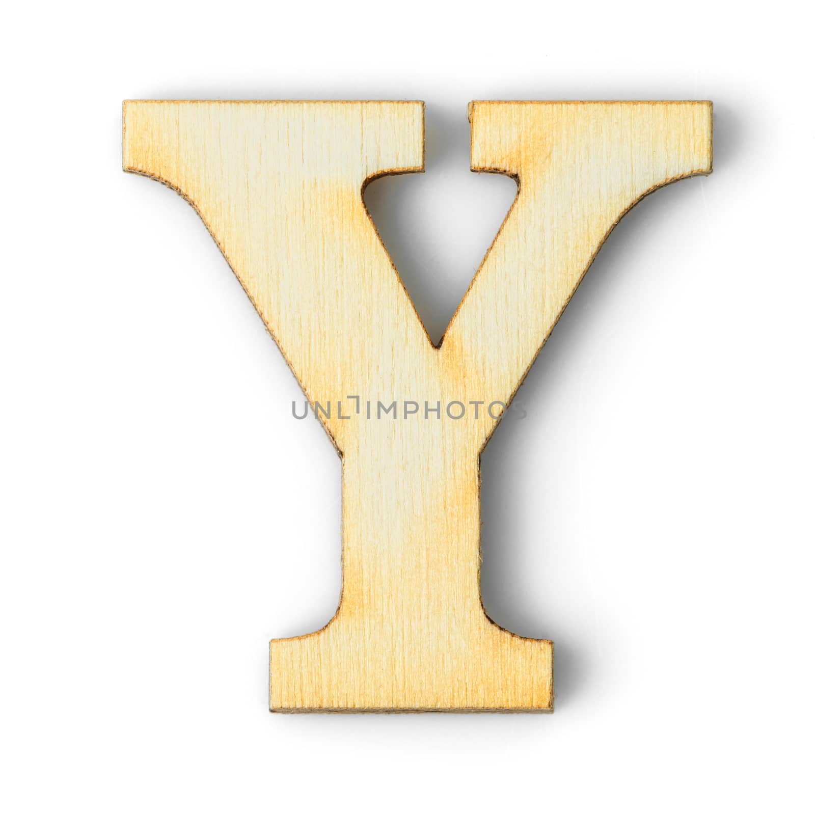 Wooden Alphabet study english letter with drop shadow on white background,Y