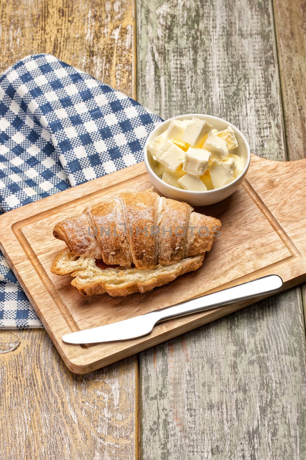 Bread and butter on a canvas studio background