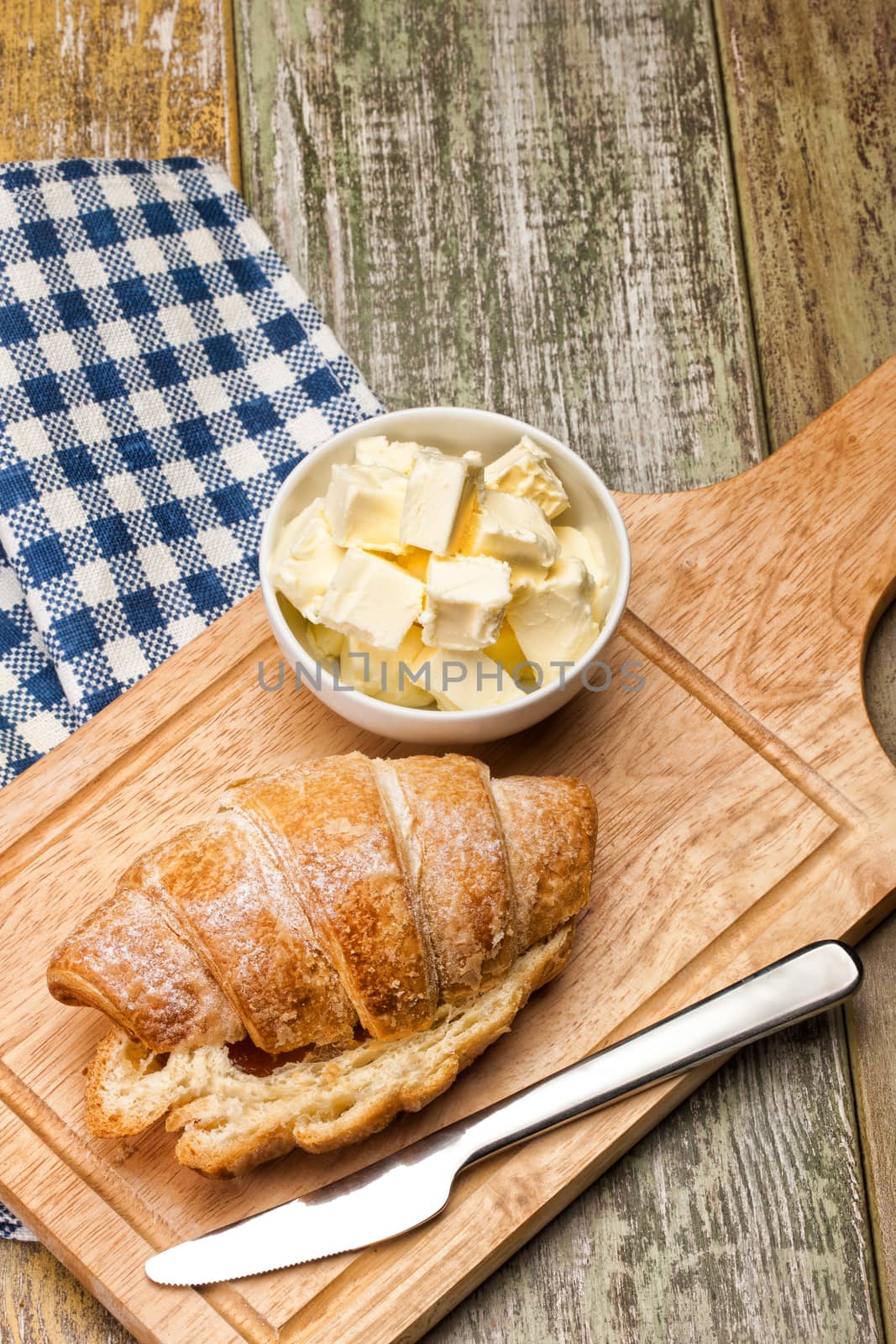 Bread and butter on a canvas studio background