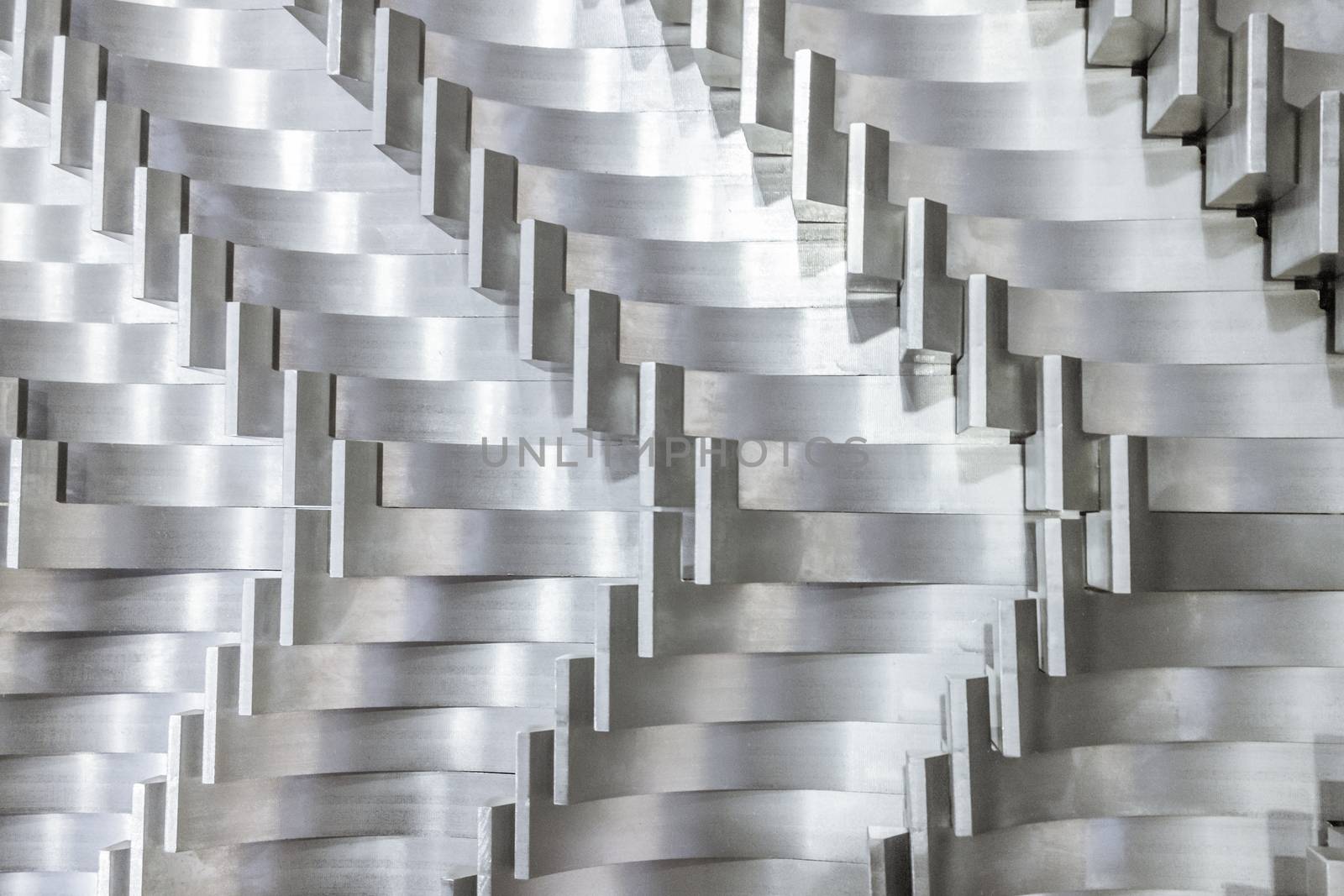 Industrial steel machined parts flat lay abstract background
