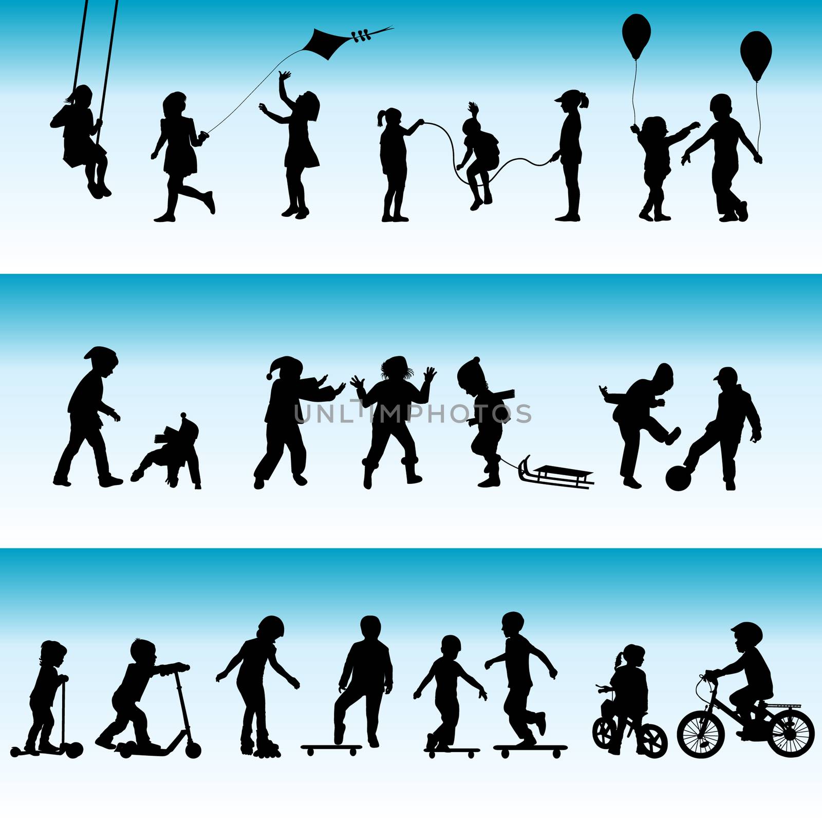 Collection of silhouettes of children playing