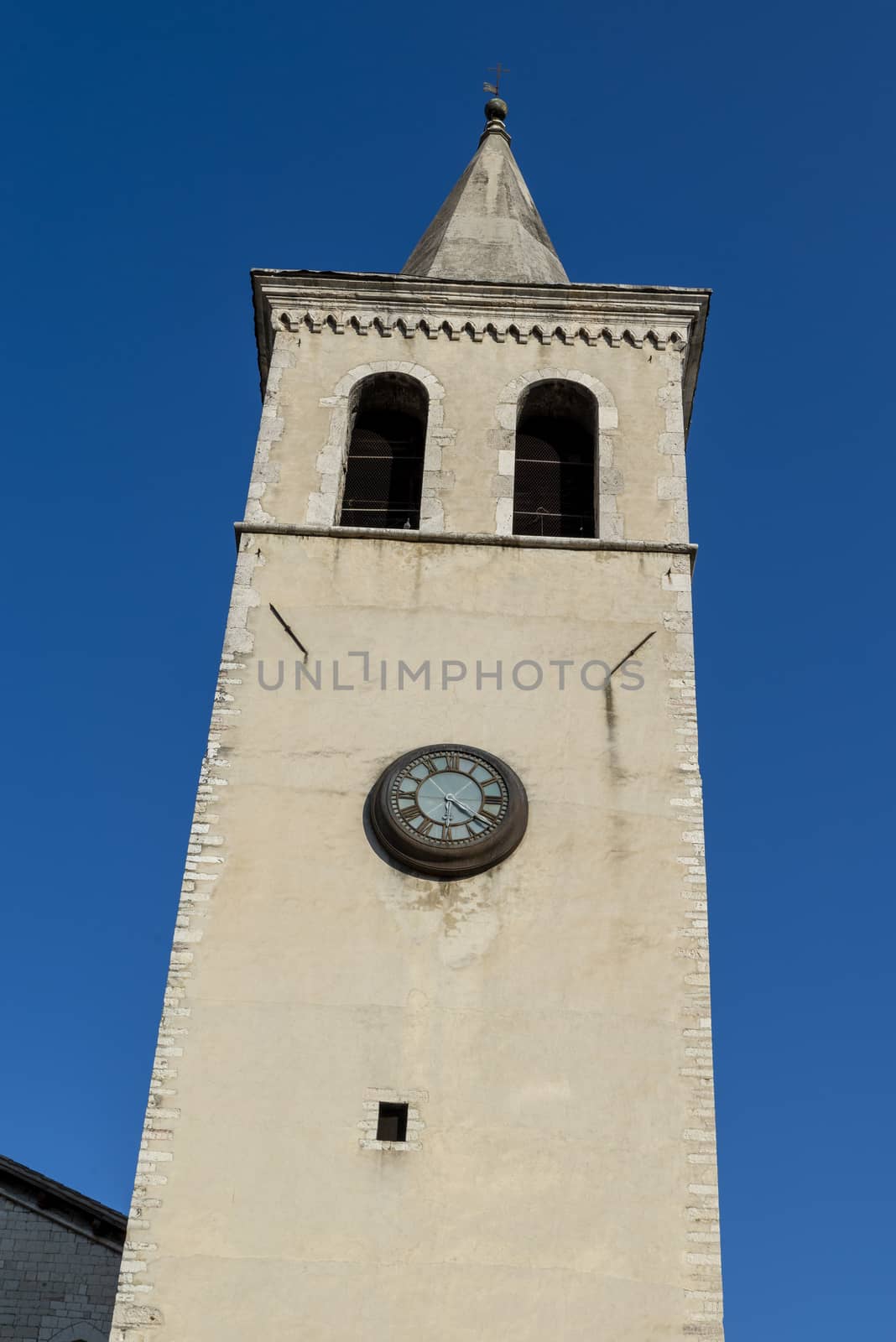 spoleto,itali august 07 2020:tower in square Garibaldi in the center of spoleto