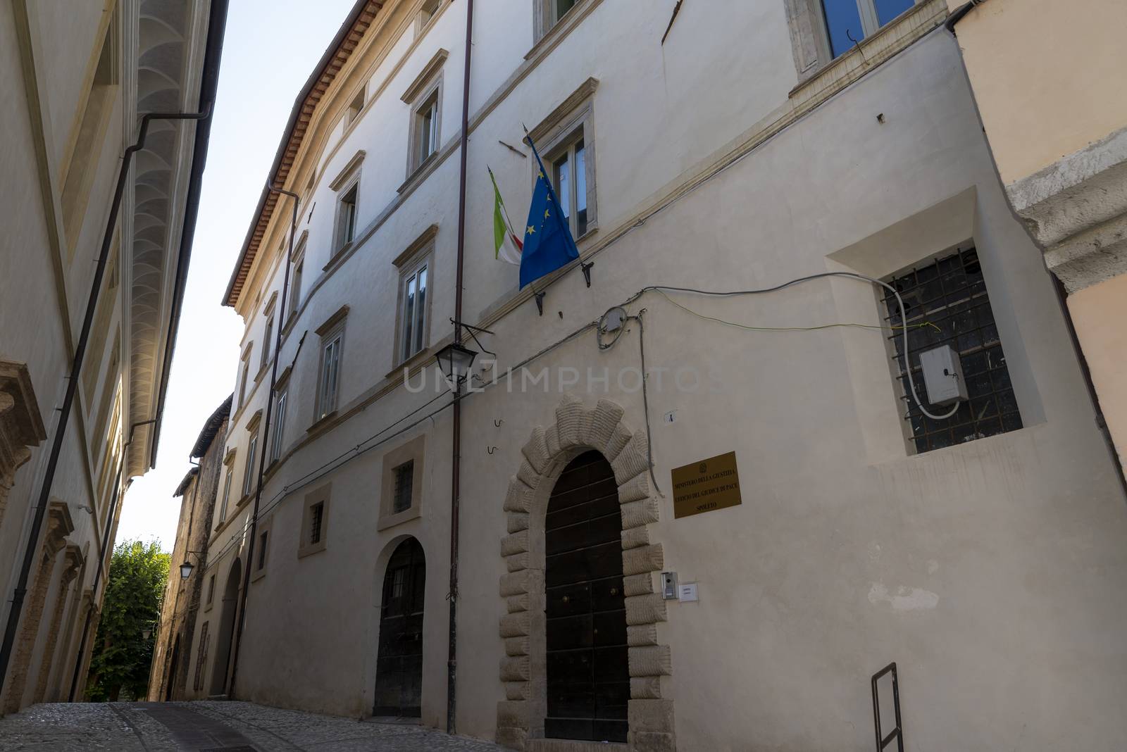 spoleto,itali august 07 2020:judicial offices offices of the justice of the peace in the center of spoleto