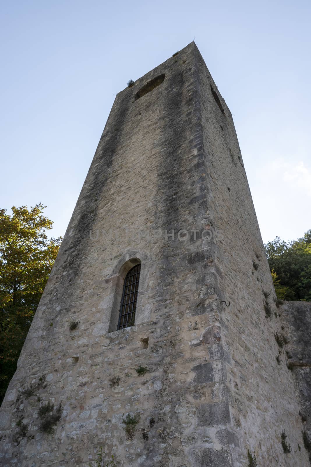 ruin with tower on the Franciscan road in the woods in Spoleto by carfedeph