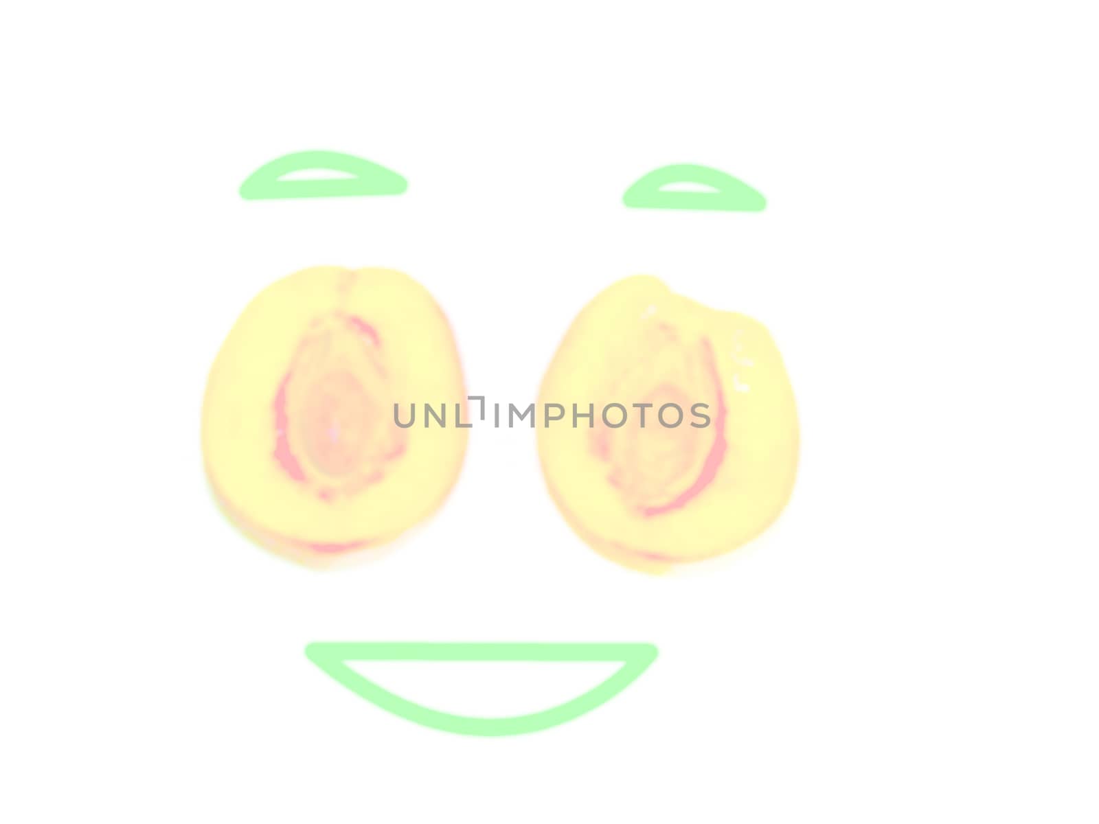 concept one nectarine divided into two halves toned and blurred throughout the frame on a white background