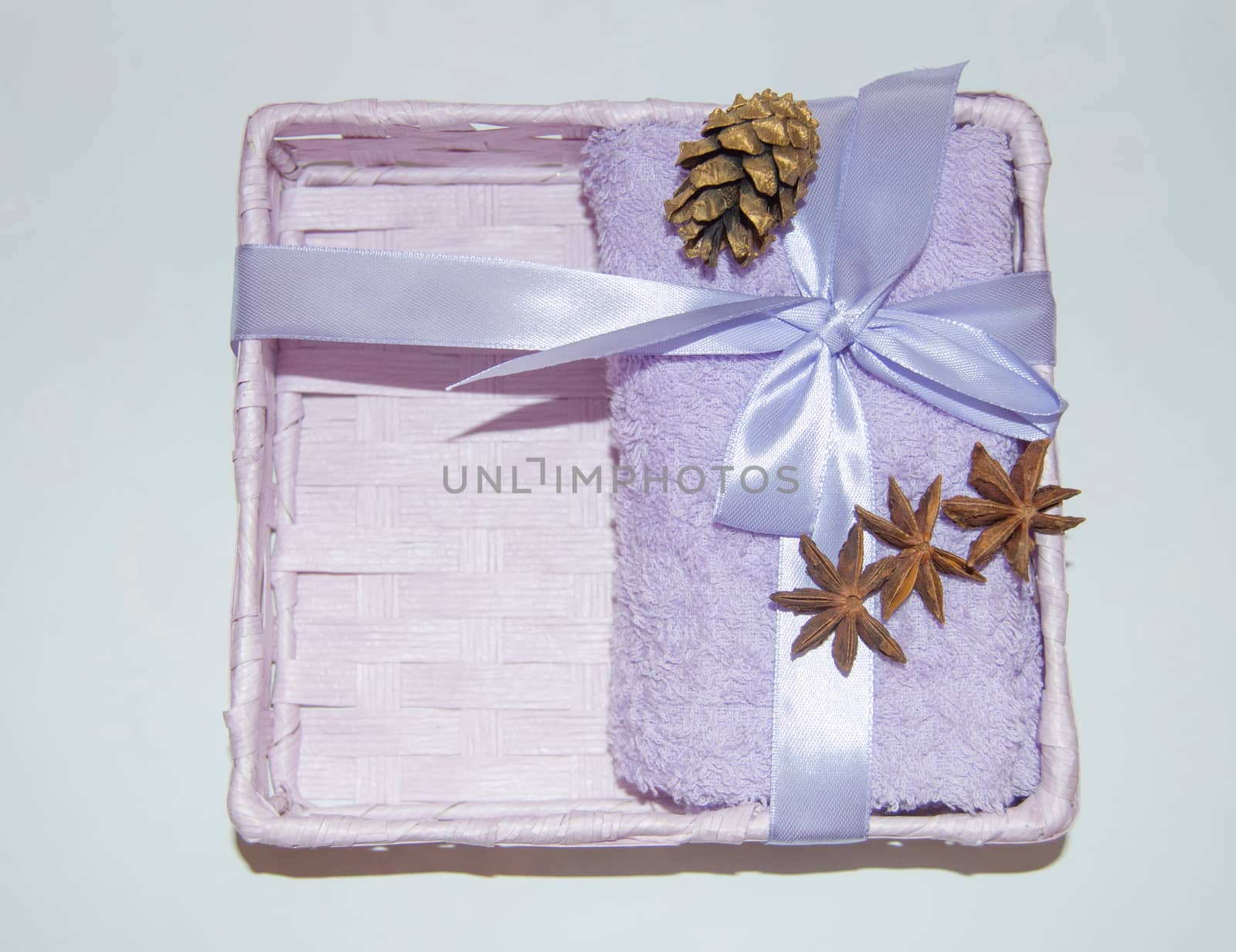 Gift box with lilac Terry towel, Golden cone and star of Badian, Christmas gift for SPA by claire_lucia