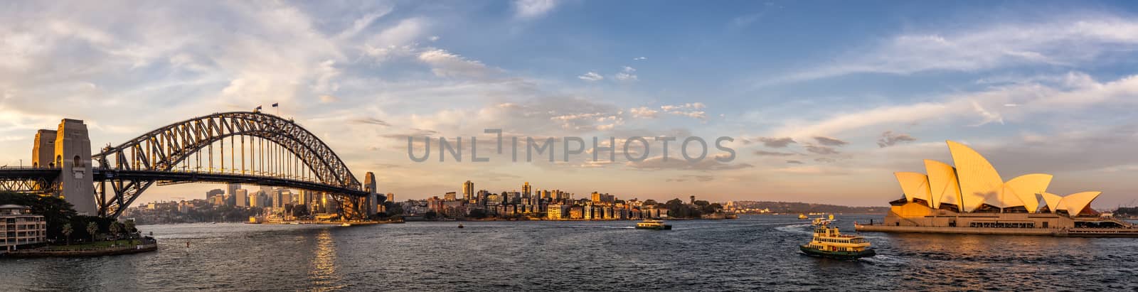 Panorama of Sydney harbor at sunset by DamantisZ