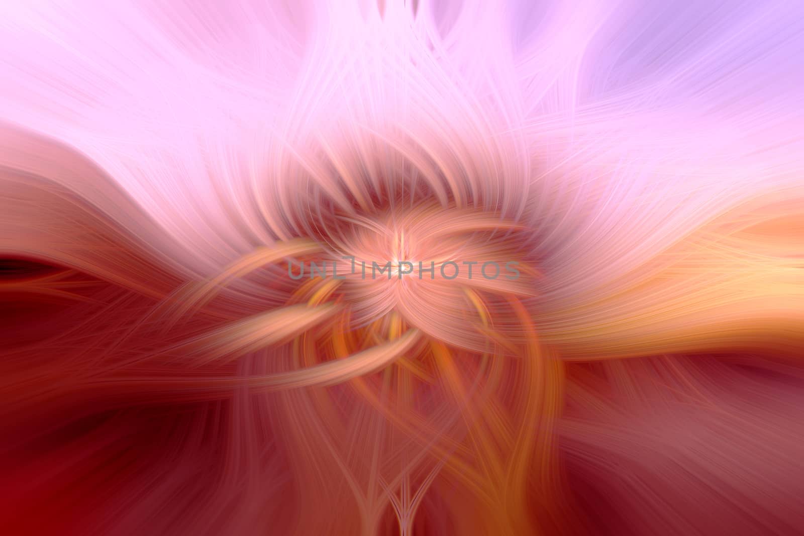 Beautiful abstract intertwined 3d fibers forming an ornament out of various symmetrical shapes. Purple, pink, and orange colors. Illustration.