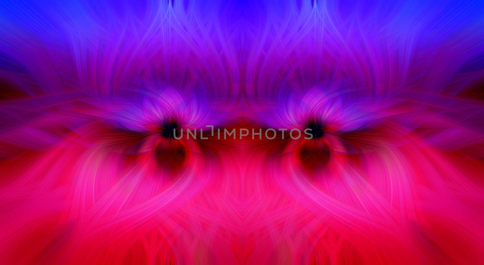 Beautiful abstract intertwined 3d fibers forming an ornament made of various symmetrical shapes. Pink, purple, red, and blue colors. Illustration.