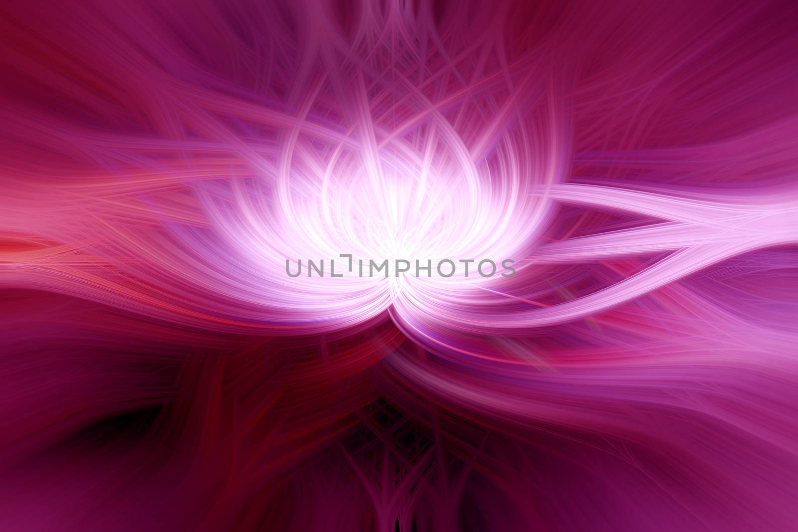 Beautiful abstract intertwined 3d fibers forming a shape of a flower or flame. Purple, red and pink colors. Illustration.