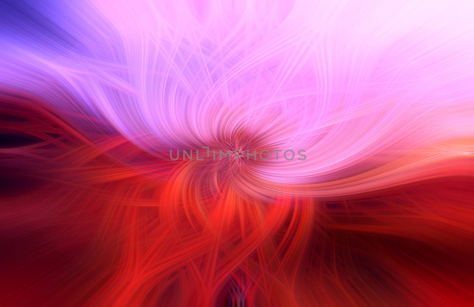 Beautiful abstract intertwined 3d fibers forming an ornament out of various symmetrical shapes. Purple, pink, red colors. Illustration.