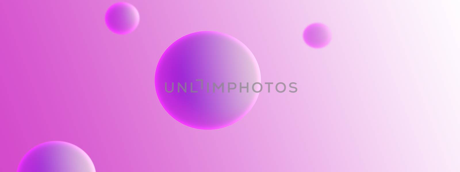 White 3d circles on purple background. Panorama by DamantisZ