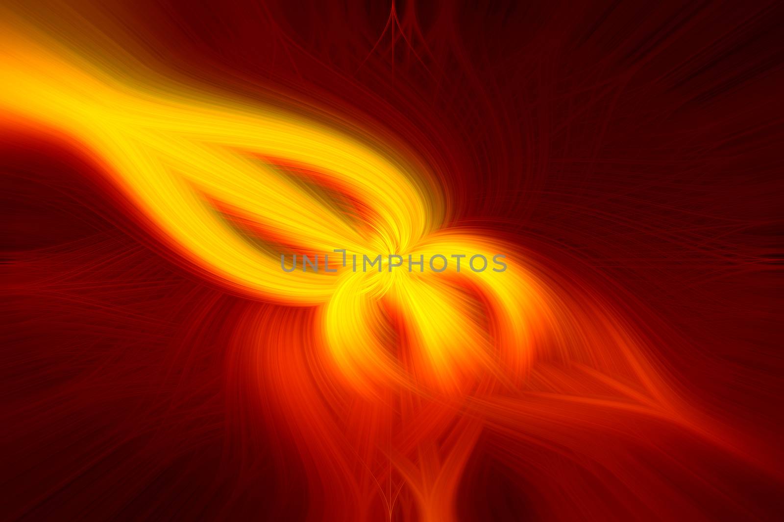 Beautiful abstract intertwined 3d fibers of various shapes. Yellow, red, and orange colors. Illustration.