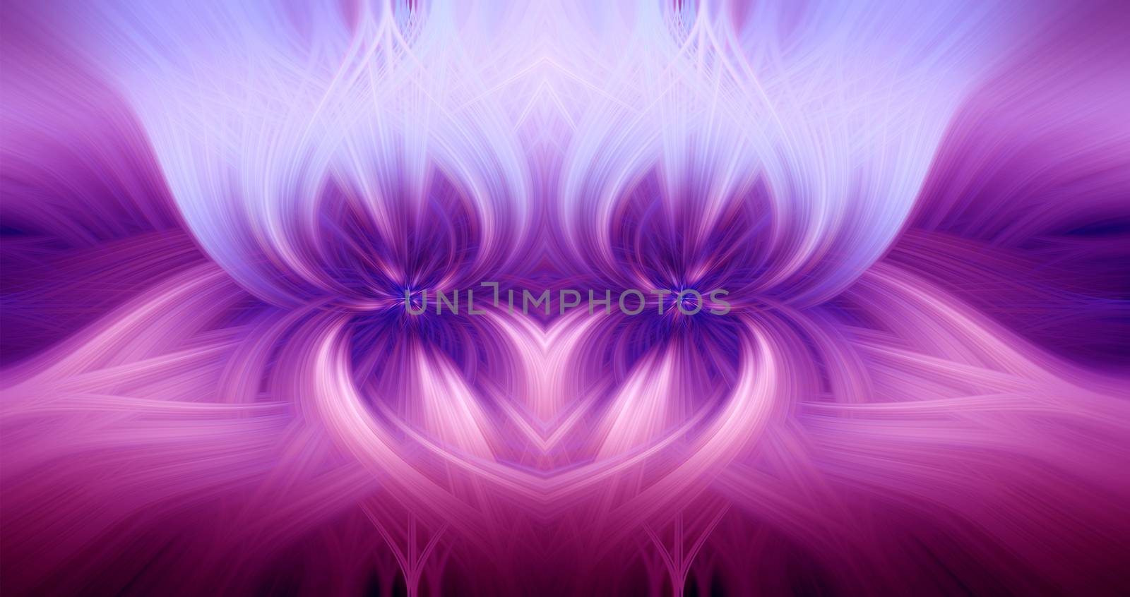 Beautiful abstract intertwined 3d fibers forming an ornament made of various symmetrical shapes. Pink, purple, and blue colors. Illustration.