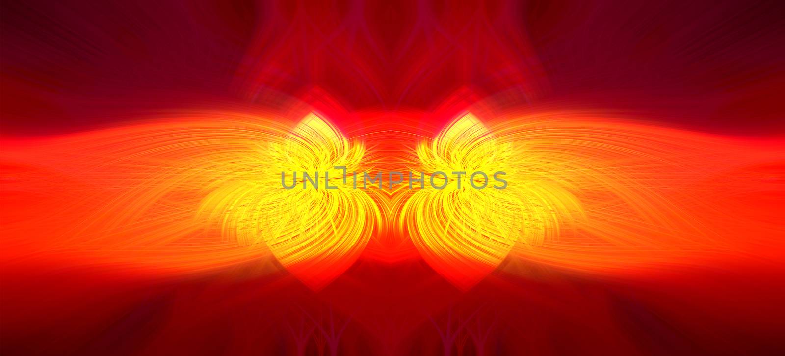 Beautiful abstract intertwined 3d fibers forming a shape of sparkle or flame. Yellow, bright red, and orange colors. Illustration.