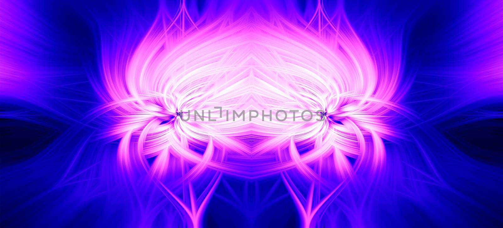 Beautiful abstract intertwined 3d fibers forming a shape of sparkle, flame, flower, interlinked hearts. Blue and pink colors. Illustration.