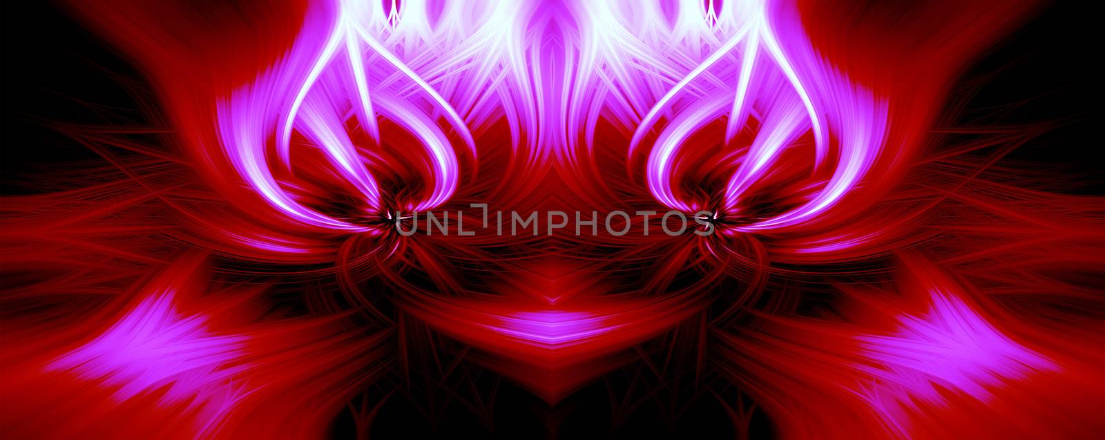 Beautiful abstract intertwined 3d fibers forming a shape of sparkle, flame, flower, interlinked hearts. Pink, maroon, and purple colors. Illustration.