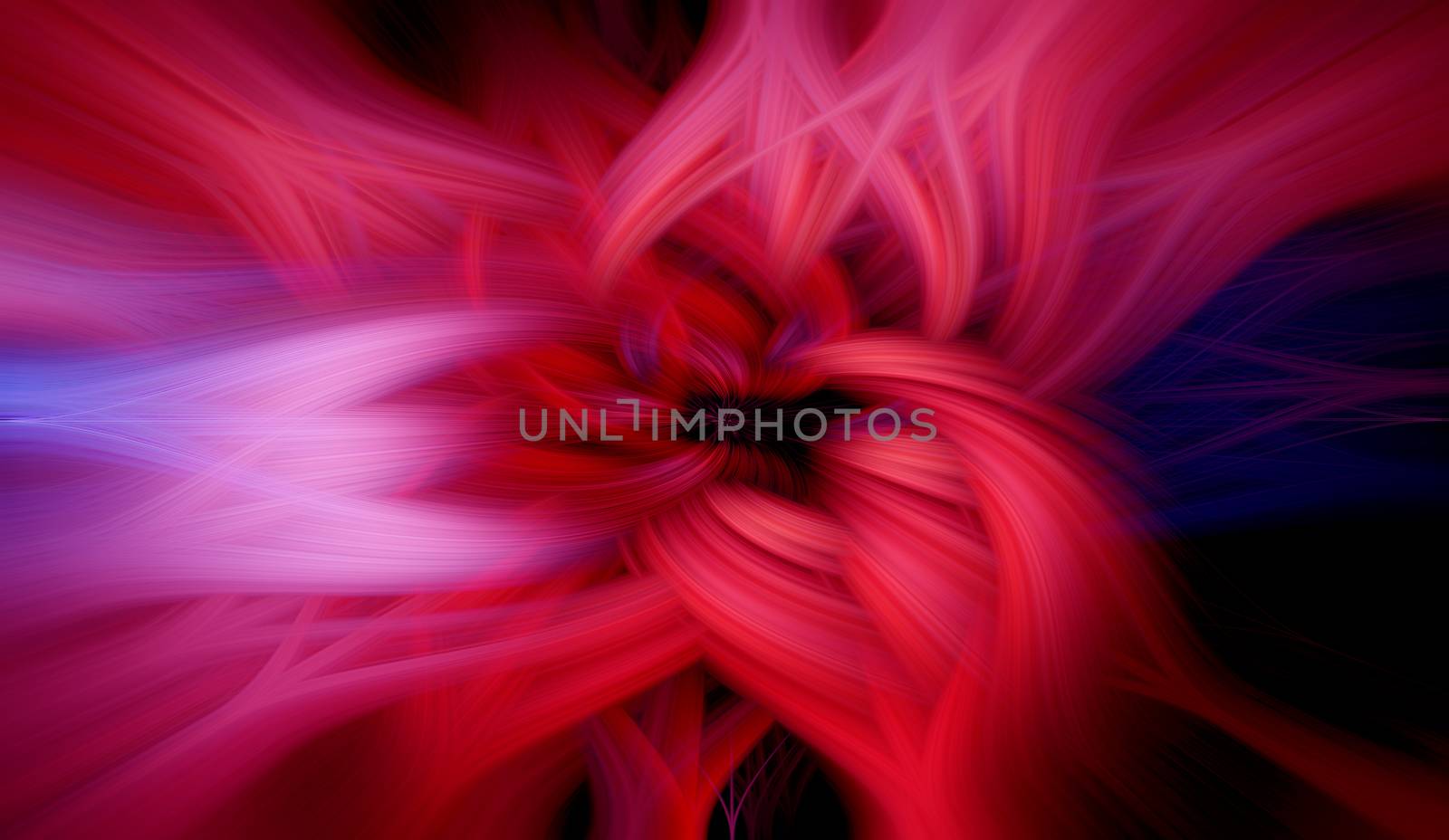 Beautiful abstract intertwined 3d fibers forming a shape of sparkle, flame, flower, interlinked hearts. Pink, blue, maroon, and purple colors. Illustration.