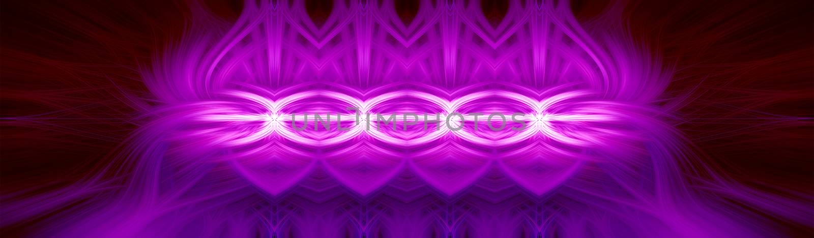 Beautiful abstract intertwined 3d fibers forming a shape of sparkle, flame. Maroon and purple colors. Illustration. Banner and panorama size.