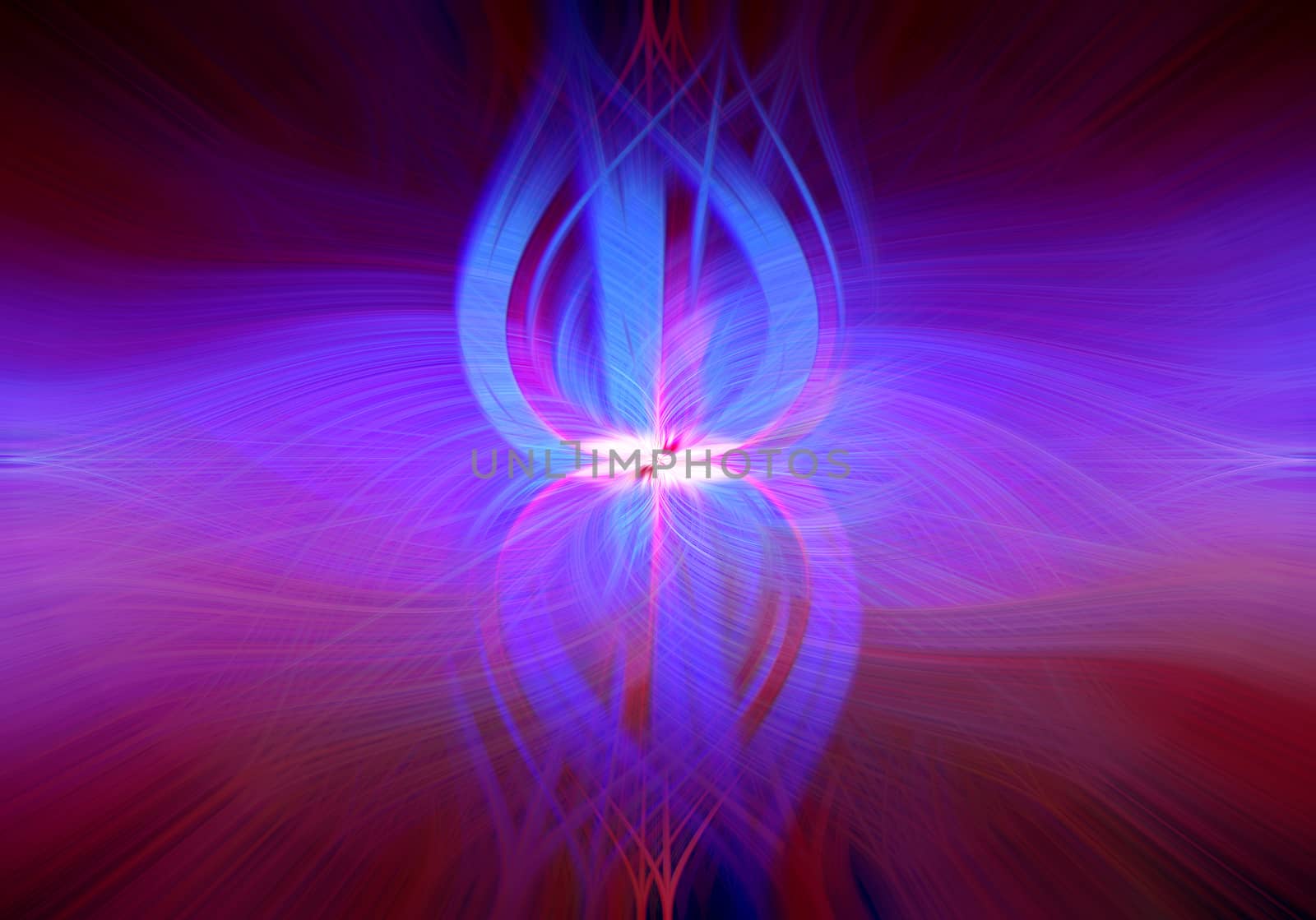 Beautiful abstract intertwined 3d fibers forming a shape of sparkle, flame, flower, interlinked hearts. Pink, blue, maroon, and purple colors. Illustration.