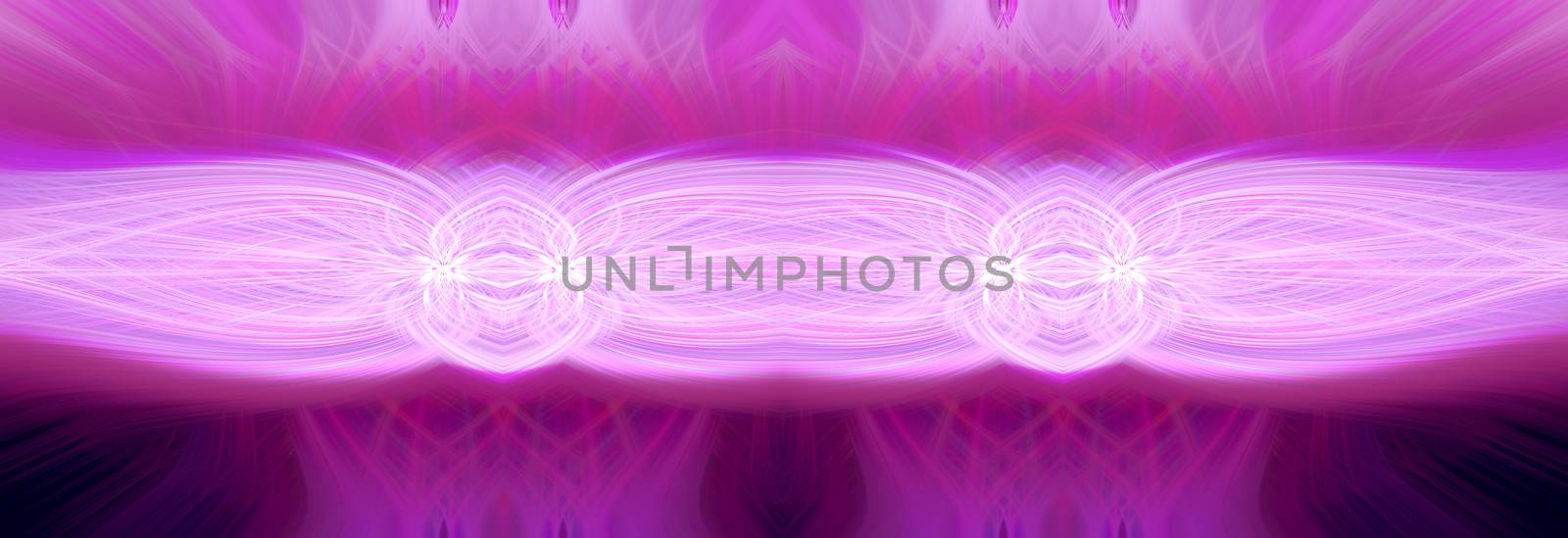 Beautiful abstract intertwined 3d fibers forming a shape of sparkle, flame, flower, interlinked hearts. Pink, maroon, and purple colors. Illustration. Banner, panorama size.