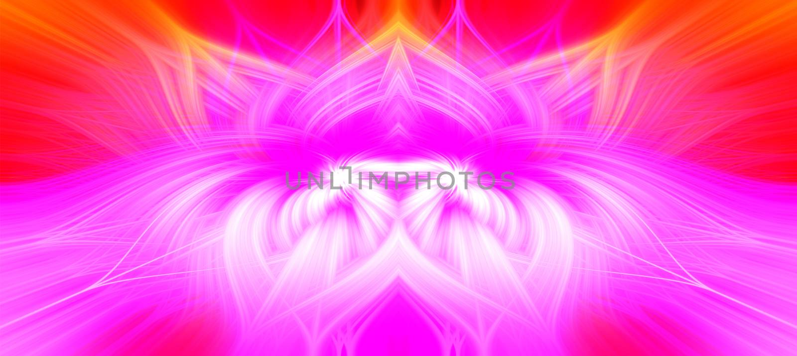 Beautiful abstract intertwined symmetrical 3d fibers forming a shape of sparkle, flame, flower, interlinked hearts. Pink, red, yellow, and purple colors. Illustration.