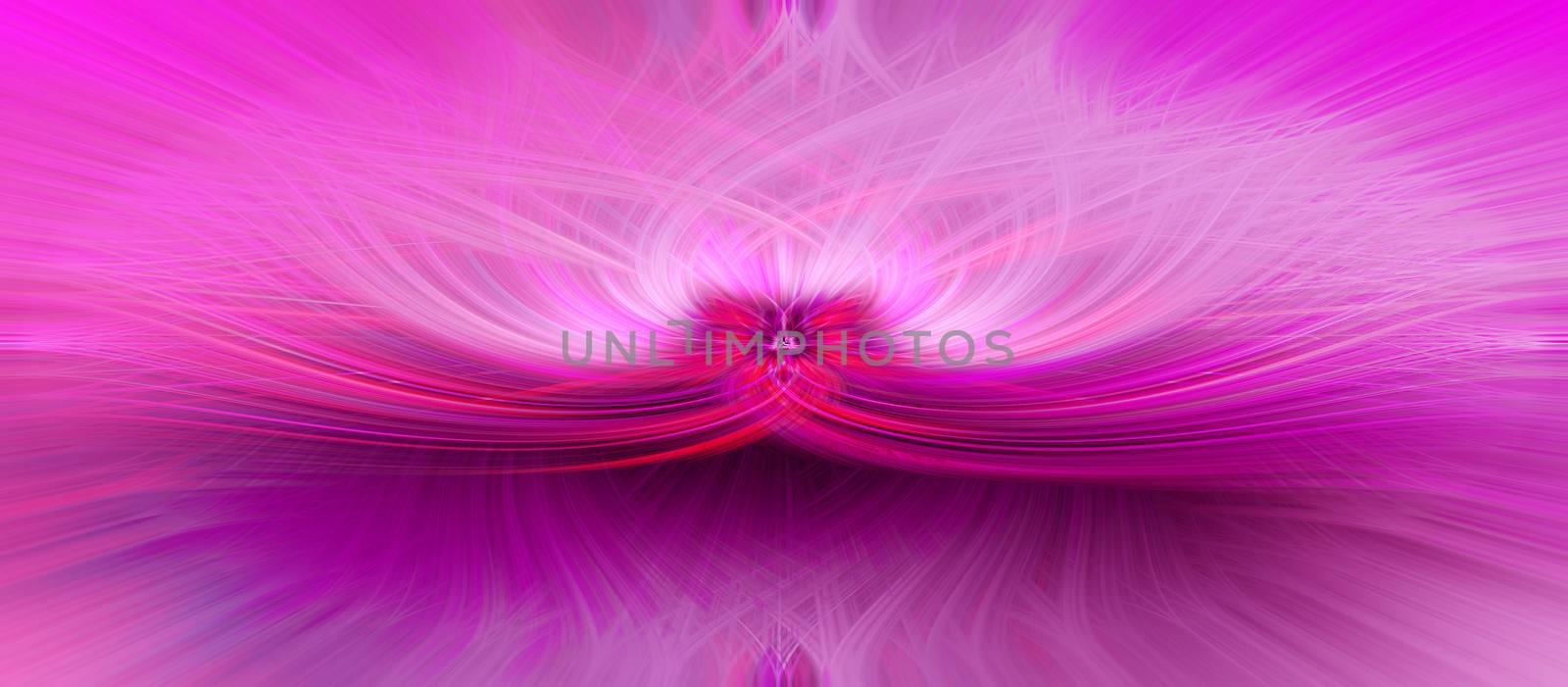 Beautiful abstract intertwined symmetrical 3d fibers forming a shape of sparkle, flame, flower, interlinked hearts. Pink, maroon, and purple colors. Illustration.
