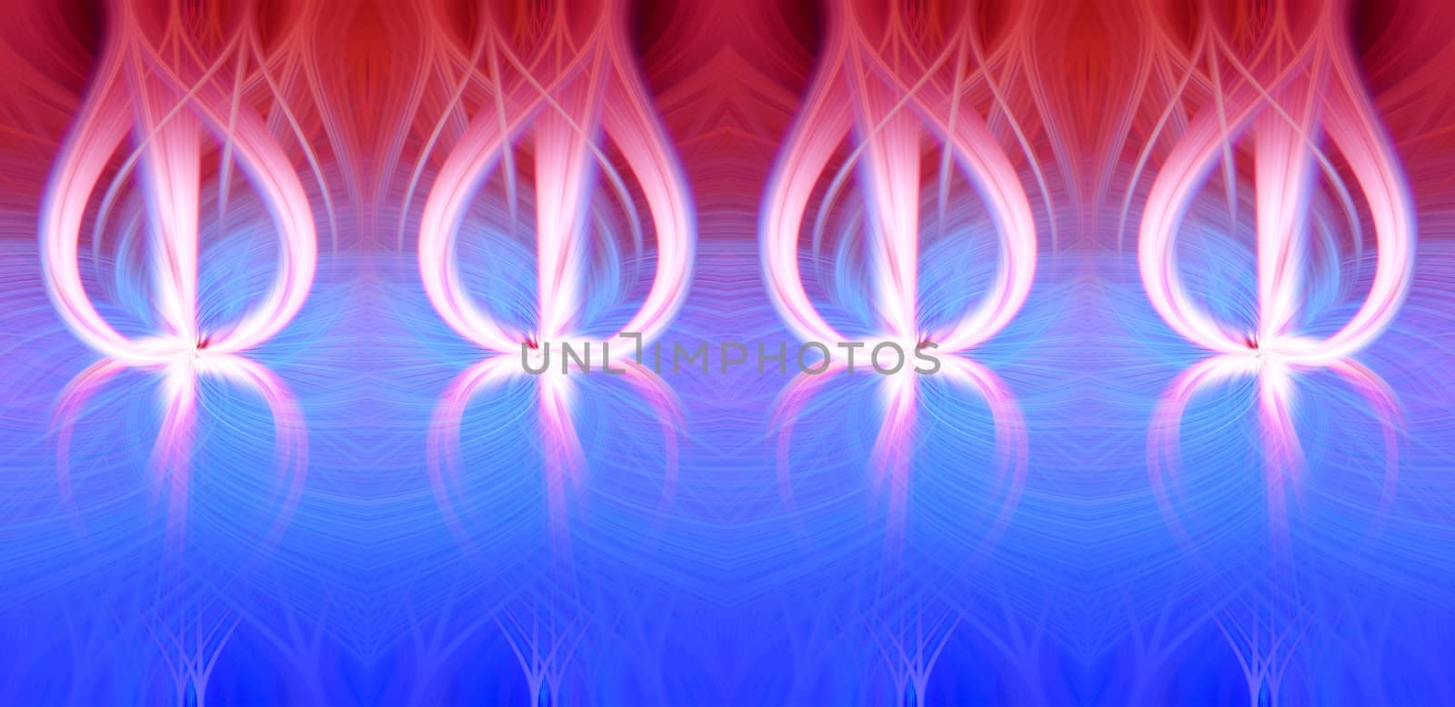 Beautiful abstract intertwined symmetrical 3d fibers forming a shape of sparkle, flame, flower, interlinked hearts. Pink, blue, maroon, and purple colors. Illustration.