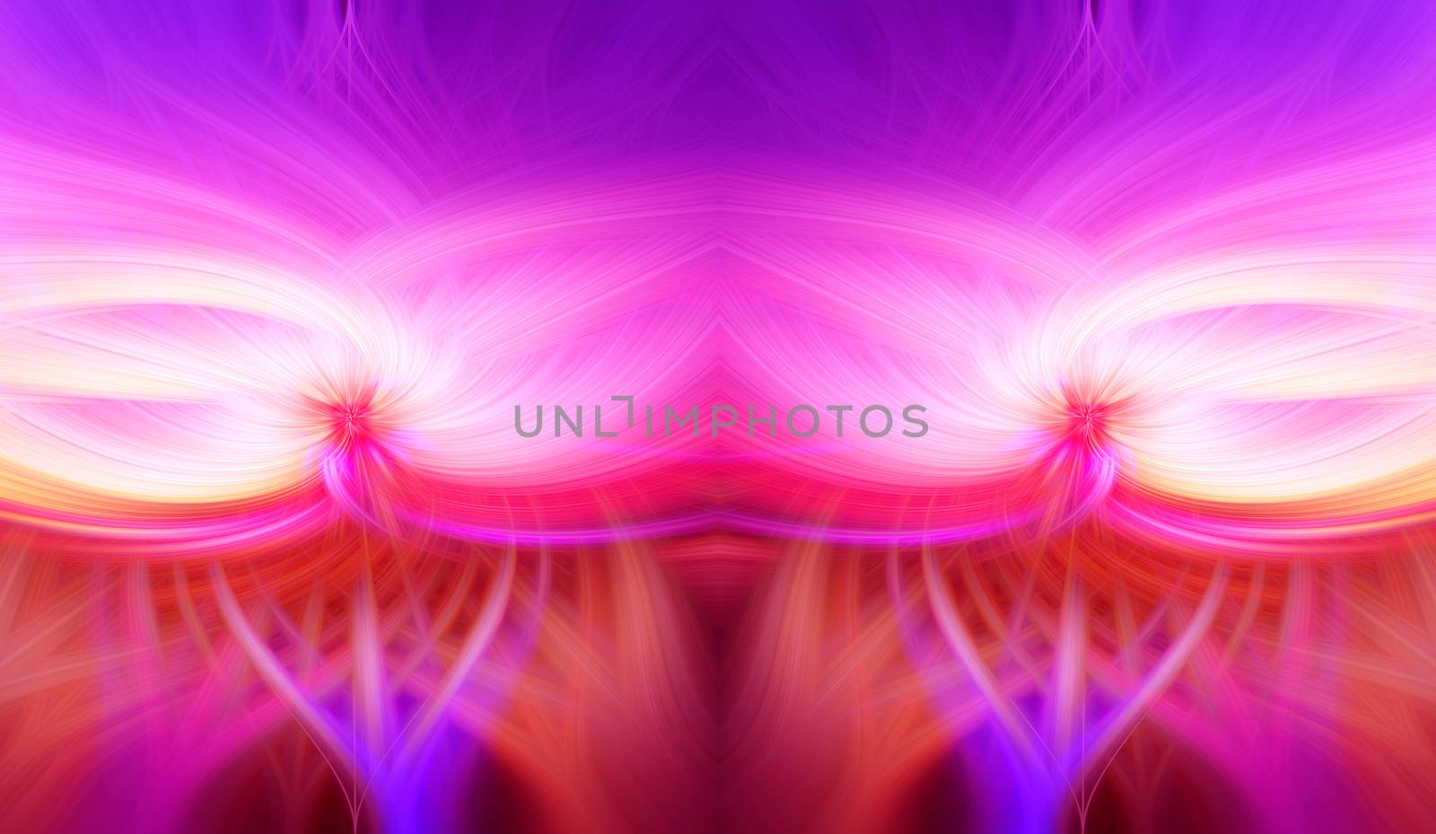 Beautiful abstract intertwined symmetrical 3d fibers forming a shape of sparkle, flame, flower, interlinked hearts. Pink, blue, maroon, yellow, and purple colors. Illustration.