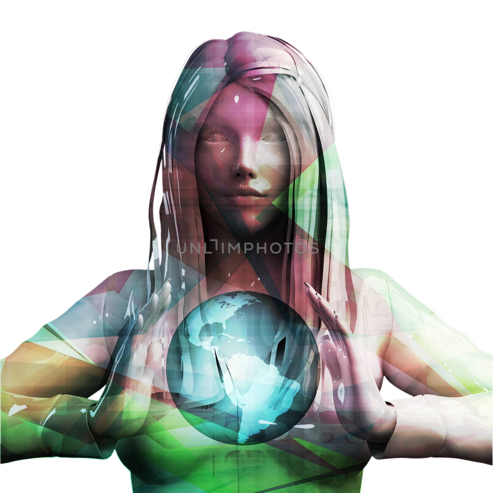 European Business Woman Holding Globe Future Technology Theme Concept