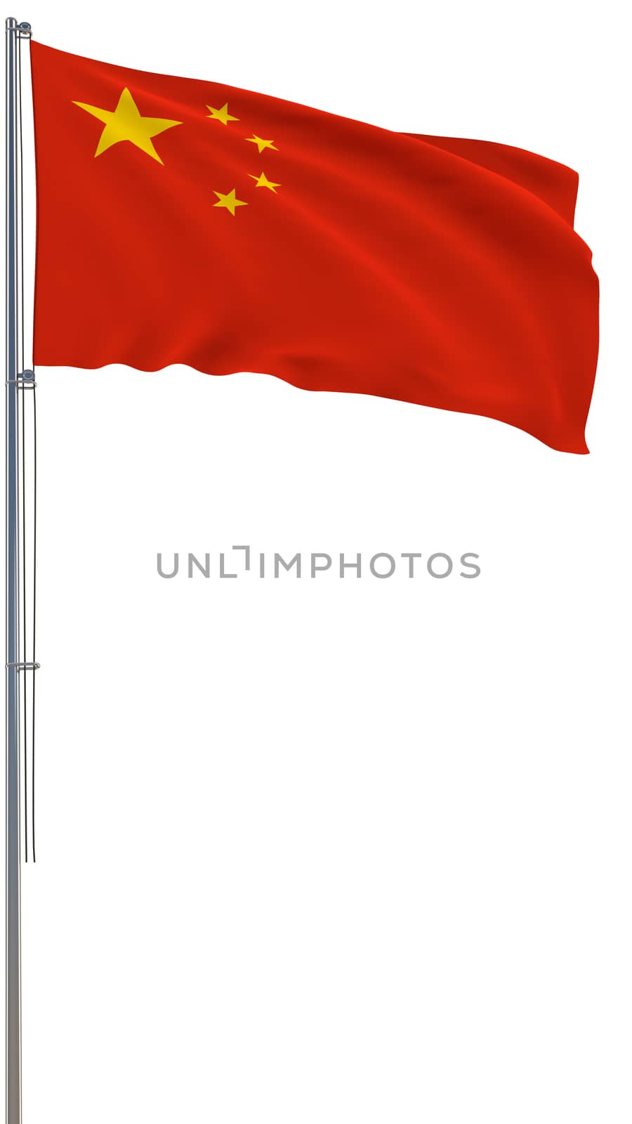 China flag waving in the wind, white background, realistic 3D rendering image