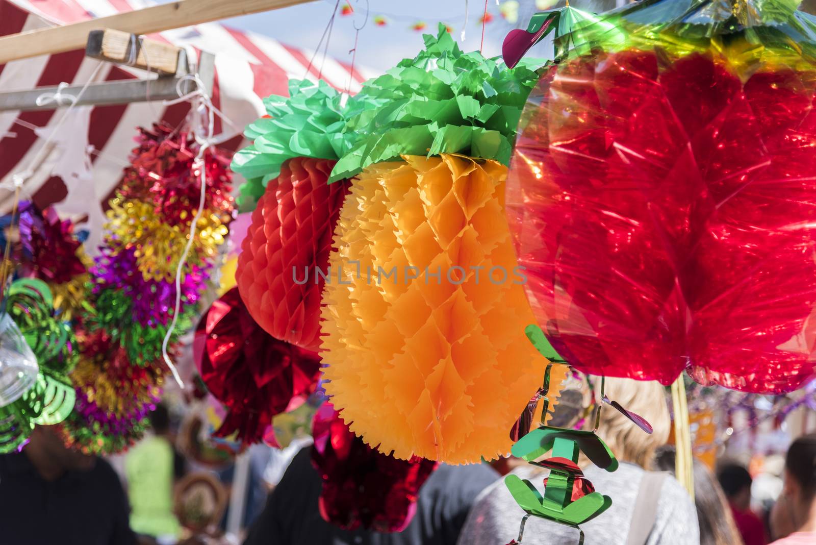 Colorful sukkah decorations. Sukkot four species festival. Shimmering decorations for party.