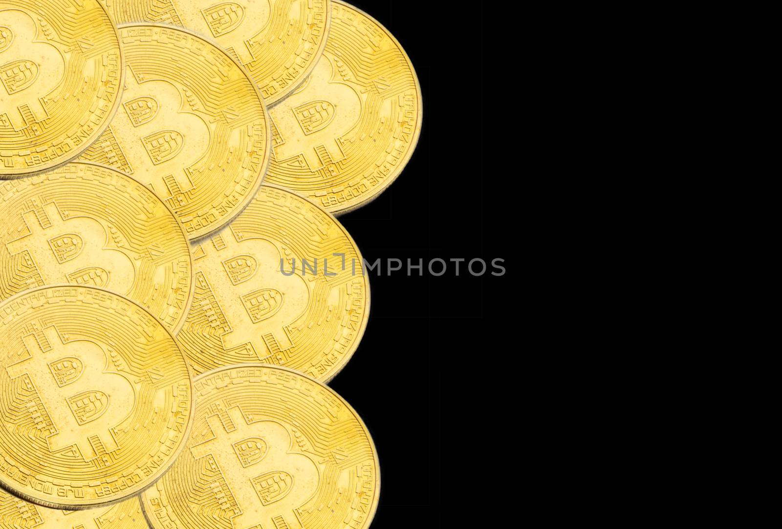 BITCOIN Cryptocurrency on black background. Cryptocurrency concept