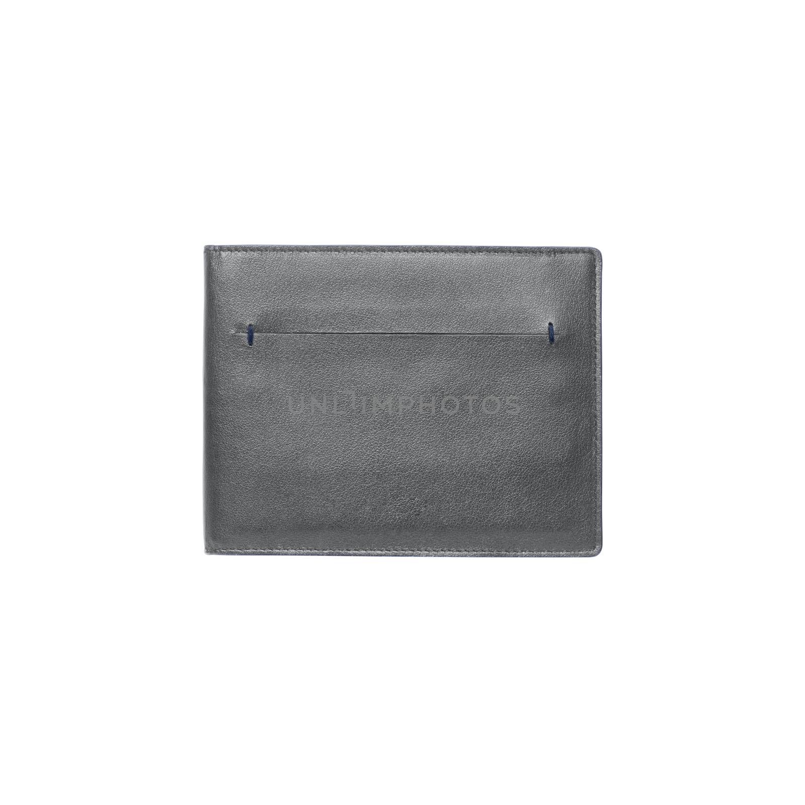Gray leather wallet isolated on white background by uphotopia